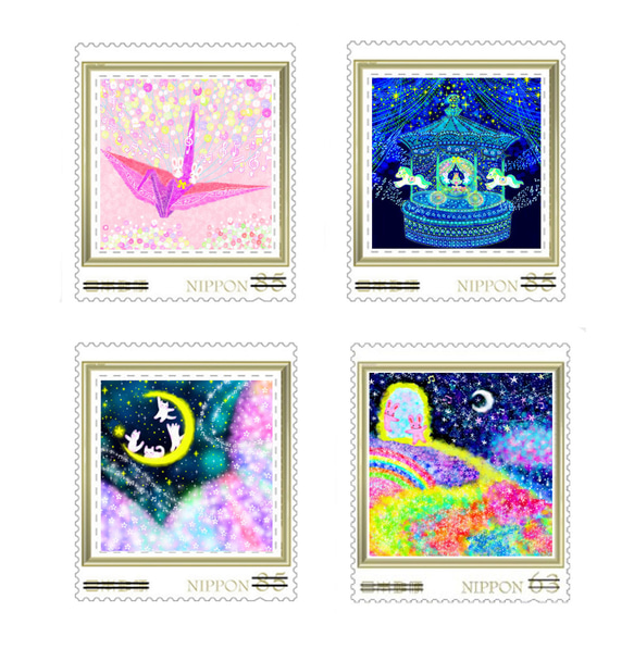 うさぎと猫の85円切手シリーズ16枚セット❀ レターセット ゆきのれなこ