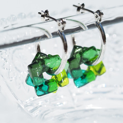 Glass Warp「Warp [祖母綠]」圈形耳環/耳環[金屬配件可供選擇][客製]&lt;&lt;免運費&gt;&gt; 第8張的照片