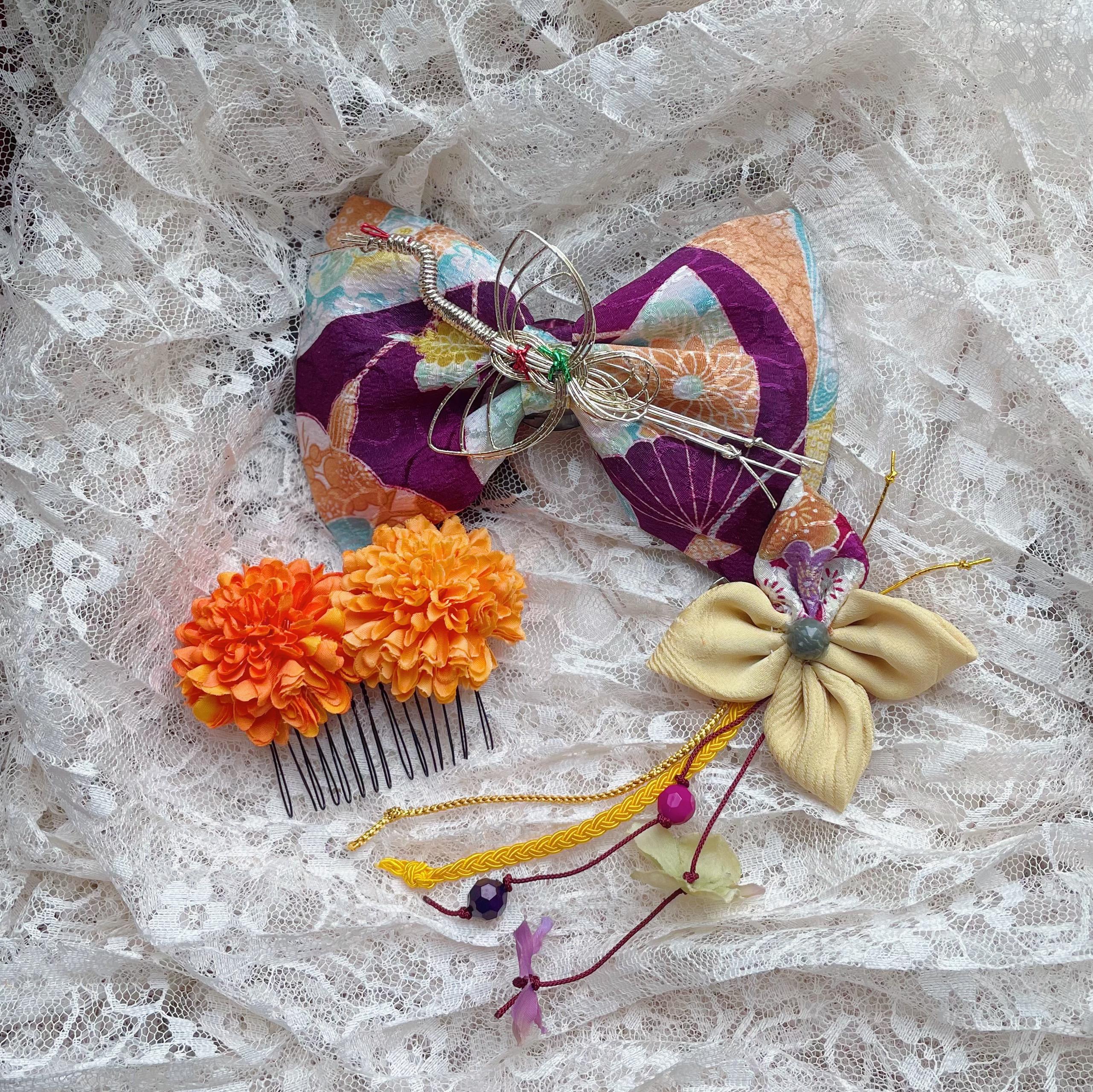 【送料無料】卒業式　袴　成人式　髪飾り　リボン  大正ロマン　大人なアンティークリボンの京美人飾り  (宮廷の舞)