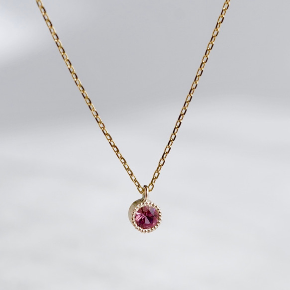 Pink tourmaline birthstone pendant [P033K18/K10PT] 1枚目の画像