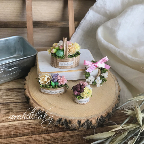 ミニチュア花かごフラワーセット☆ドライフラワーアレンジ