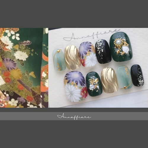 振袖柄オーダー♡和装ネイルチップ/振袖成人式浴衣白無垢着物和柄日本