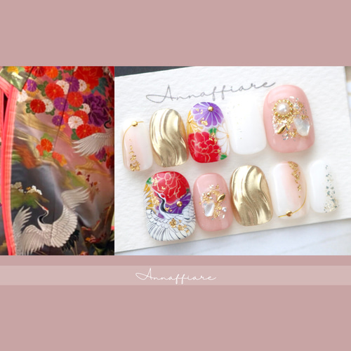 振袖柄オーダー♡和装ネイルチップ/振袖成人式浴衣白無垢着物和柄日本