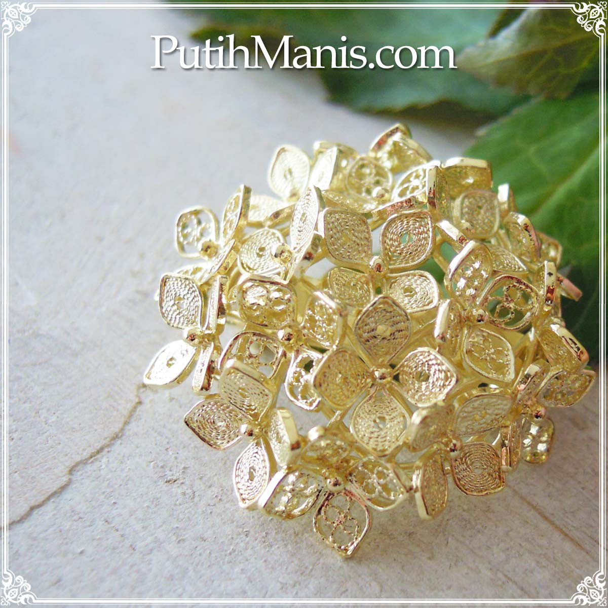 紫陽花・アジサイ・あじさいのブローチ・ゴールド( d-ch57-g )