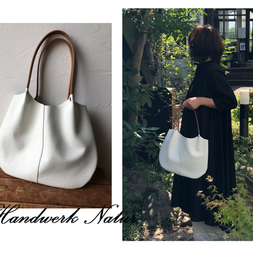 くたくた本革トートバッグL：シュリンクホワイト 生活防水レザー