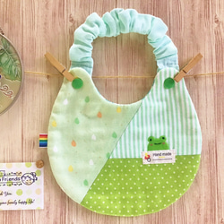 8重ガーゼ✾レースワッペン＆デニム風✾とんがりゴム紐両面スタイ