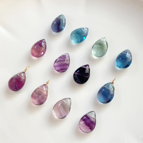 石が選べる☆フローライトの大粒ドロップネックレス 14kgf ネックレス