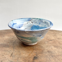 長石釉と青釉の流れ　茶碗 4枚目の画像