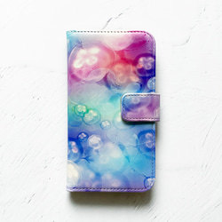 七色水母筆記本型 iPhone 保護殼智能手機保護殼/水母夏季海彩虹 iPhone13 iPhone14 第1張的照片
