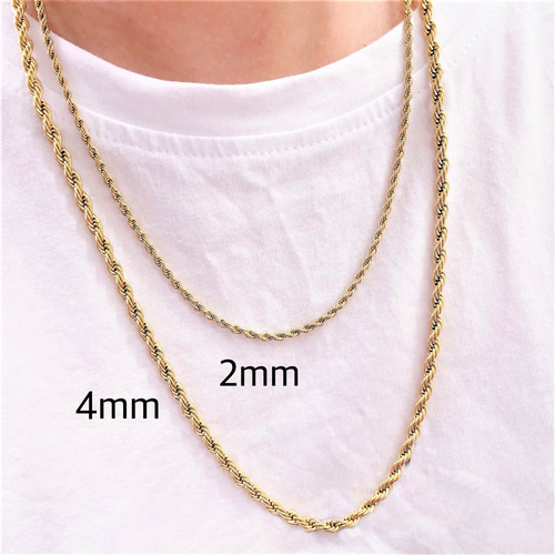 ゴールド 2mm or 4mm ロープ チェーン ネックレス ステンレス