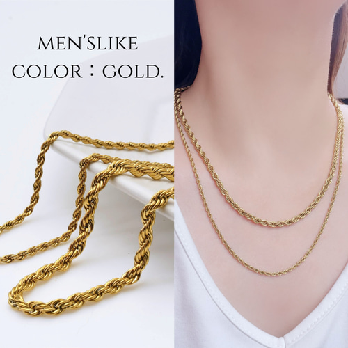 men'slike】ロープチェーン 2㎜ 4㎜ ゴールド ネックレスチェーン つけ