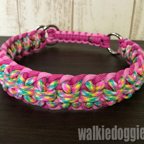 パラコード首輪　ハーフチョーク　レインボーにこちゃん　スマイル　No.0168 パラコード首輪 ハーフチョーク レインボーにこちゃん スマイル