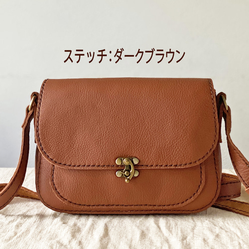 レザーショルダーバッグ・レディース・横長(茶色)1 レザーショルダーバッグ・レディース・横長(茶色)1