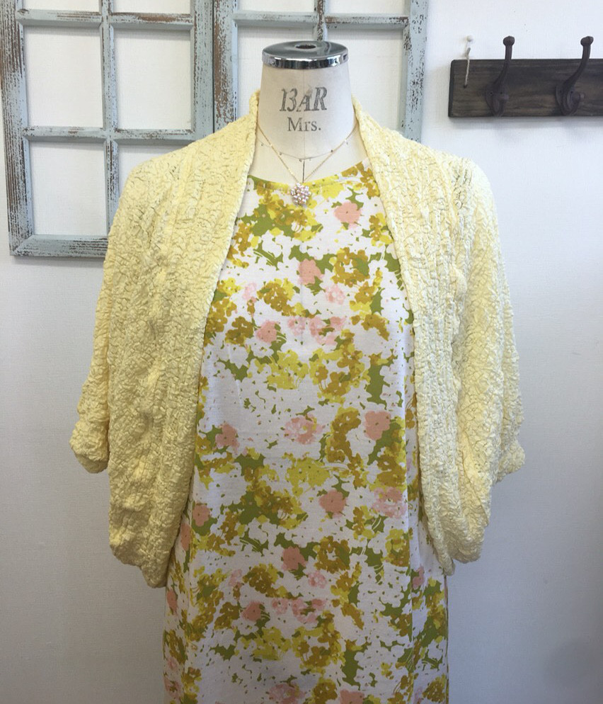 セール価格★大人可愛い❤️総レースボレロカーディガン（イエロー）サイズフリーM〜L、L〜LL※受注制作