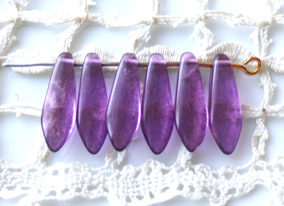ダガー　紫チェコビーズCzech Glass Beads６個 1枚目の画像