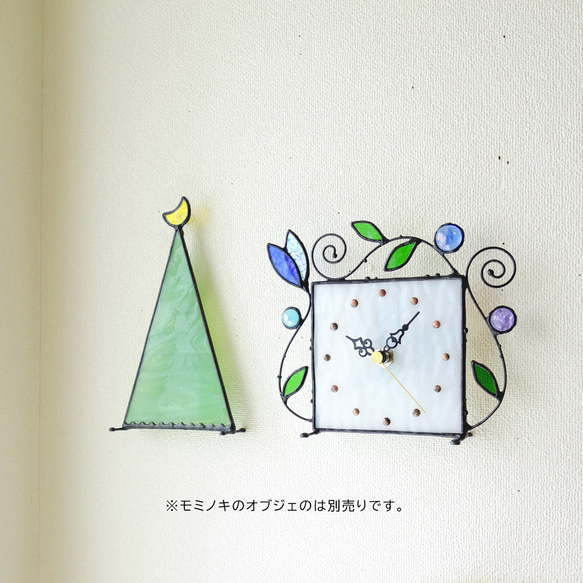 [アラベスク/ライトブルー]ステンドグラスの掛け時計/置き時計・受注制作 10枚目の画像