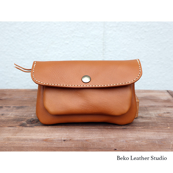 2層の革長財布/かわいいレザー財布/ブラウン/Beko Leather Studio/2sou-camel 2枚目の画像