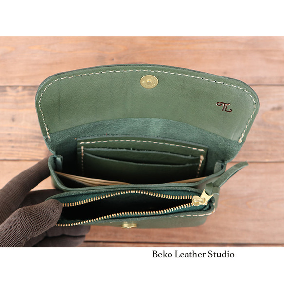 ２層の革長財布/かわいいレザー財布/グリーン/2sou-green 12枚目の画像