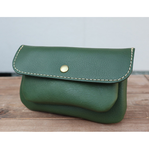 2層の革長財布/かわいいレザー財布/グリーン/2sou-green 長財布