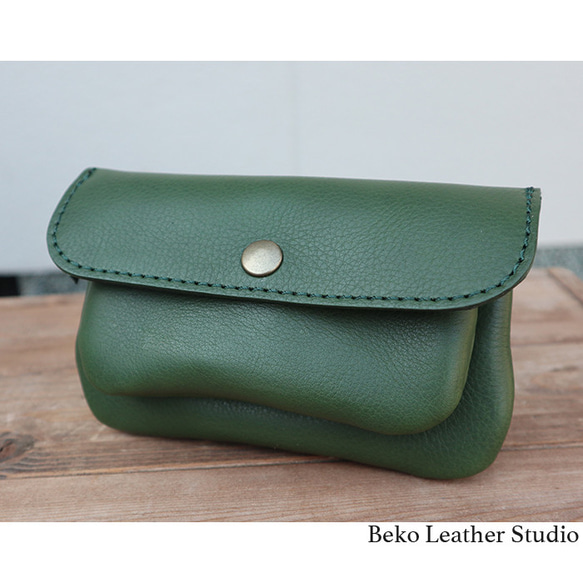 ２層の革長財布/かわいいレザー財布/グリーン/2sou-green 15枚目の画像