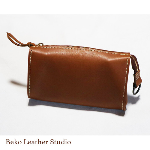 革の大きな長財布/ハンドメイド財布/リング付き/LV-camel 長財布 ベコ