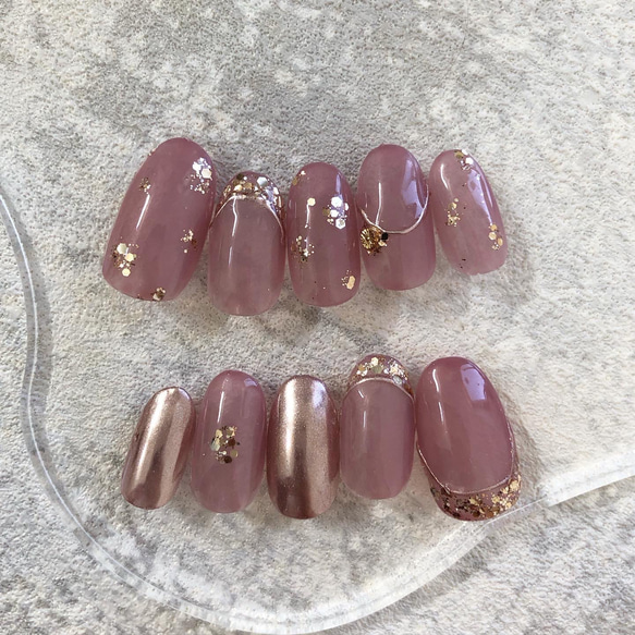 春色ピンクベージュ/ネイルチップ/ニュアンス/ミラー ネイルチップ  