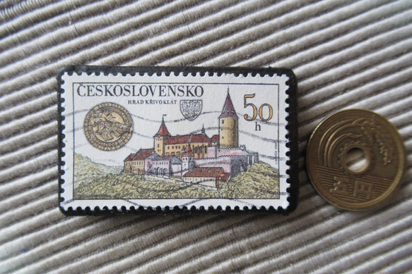 アップサイクル　チェコスロバキア　切手ブローチ1263 3枚目の画像