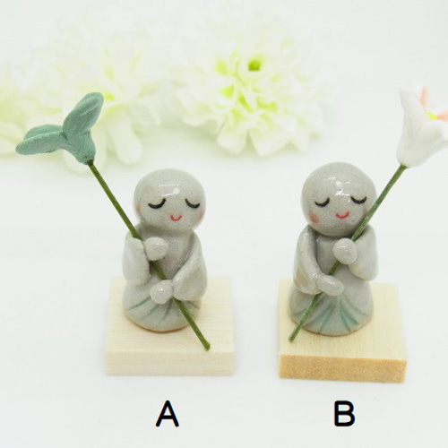 再販・まめお地蔵さま（クローバー・花） 立体・オブジェ やまざきじん  