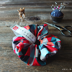 着物風和柄シュシュ⦿藍染⦿Vine シュシュ 朱い花 通販 4515463