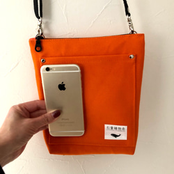 石巻縫物舎 【再販19】長財布も入るポシェットポーチ　オレンジ 6枚目の画像