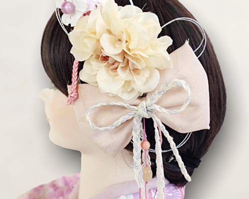 成人式　振袖　髪飾り　大正ロマン　ふわりひらり大人のチュールリボン　桃色の調べ 成人式振袖髪飾り大正ロマンふわりひらり大人のチュールリボン桃色の調べ