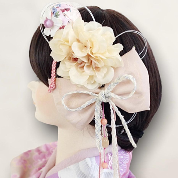 送料無料】成人式 結婚式 髪飾り 白 ピンク 大正ロマン モダンな