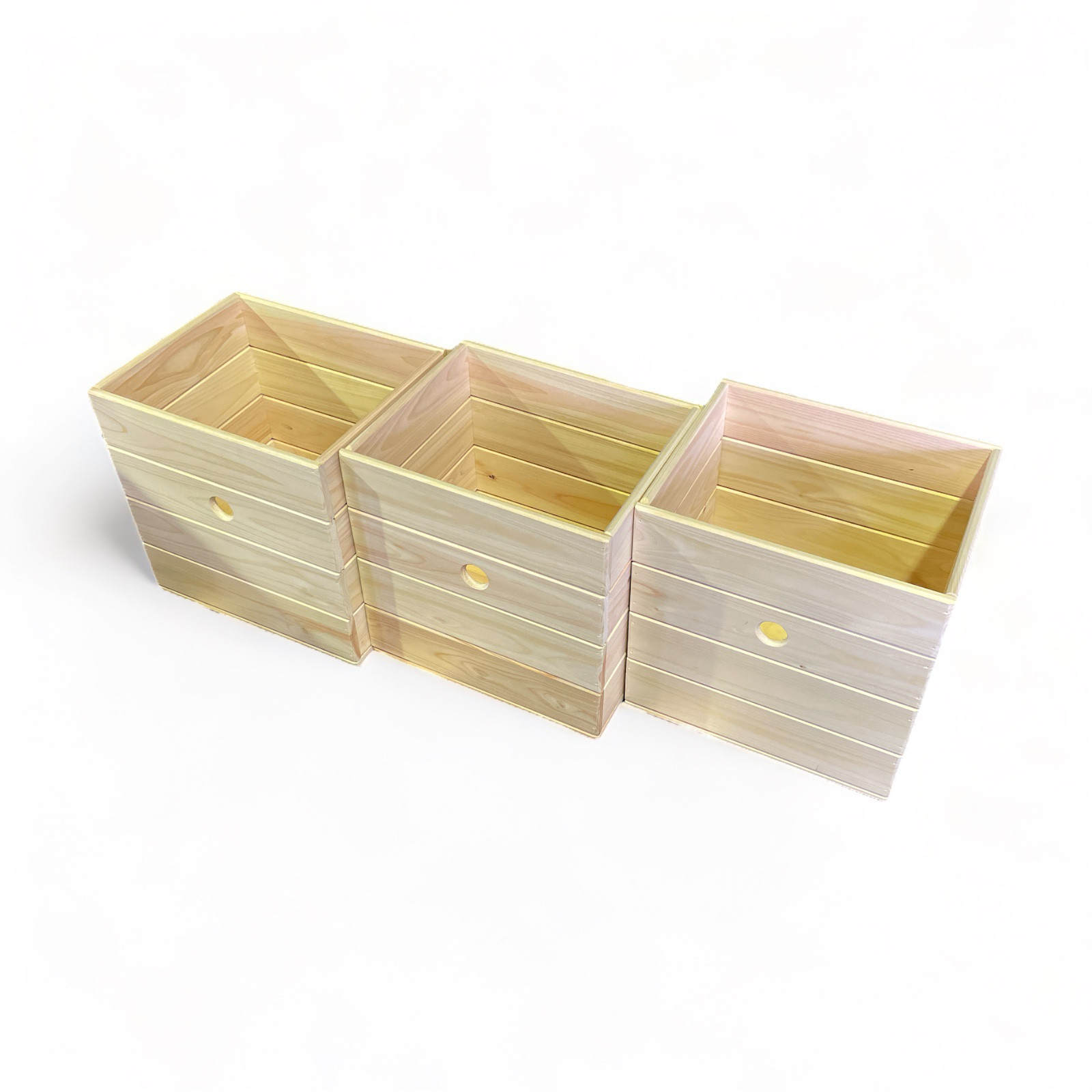 【日本／四万十ひのき】ひのきの収納ボックス（3つセット）【組立不要／1年間無料保証】