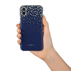 Twinkling Stars★Navy　スマホケース/iPhone13/iPhone8/XR/XZ3/他機種 2枚目の画像