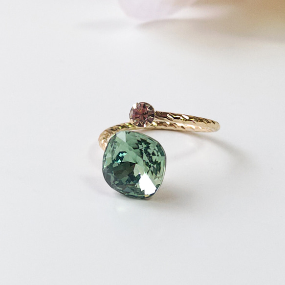 【10mm】Erinite綠色|方形高品質水晶民間戒指|綠色 第6張的照片