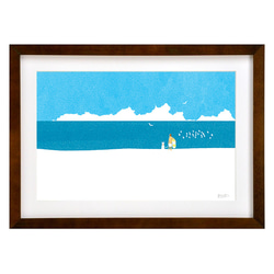 静寂の青『満月と夜の富士山』○AIアート和紙20枚限定A4額装品がんどう