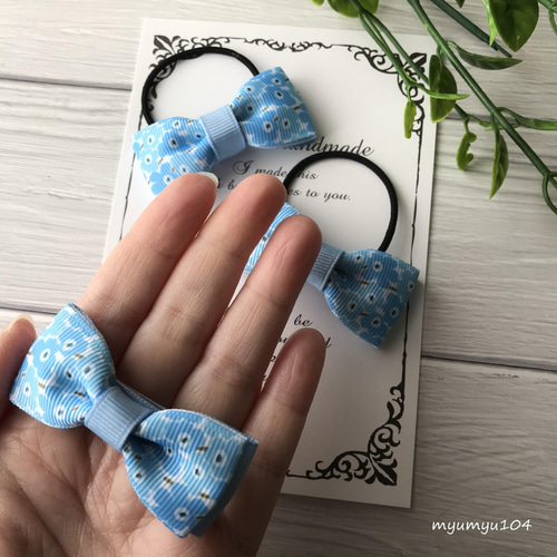 特別価格♡ハンドメイド ヘアアクセサリー♡フラワービジュー♡ツインヘアクリップ 北欧風フラワーリボンの姉妹お揃いヘアアクセサリーセット 水色☆ヘア