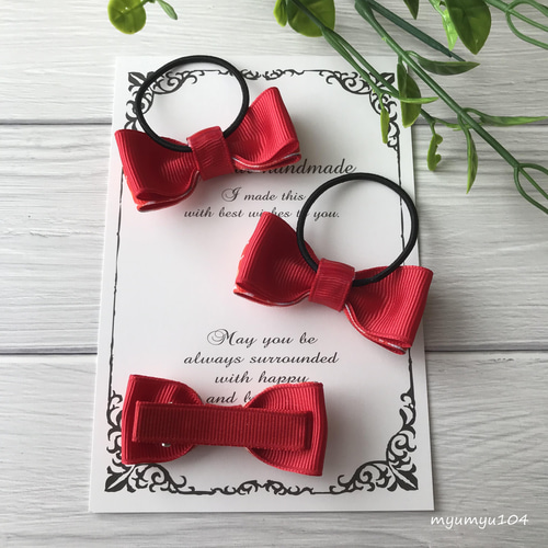 北欧風フラワーリボンの姉妹お揃いヘアアクセサリーセット レッド