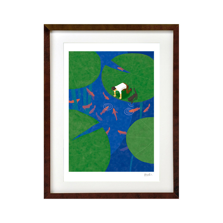 海の中を潜る人 額縁入り 絵画 by M.Onishi