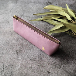 牛革製》レザーペンケース うさぎ パープル※裏地あり ペンケース