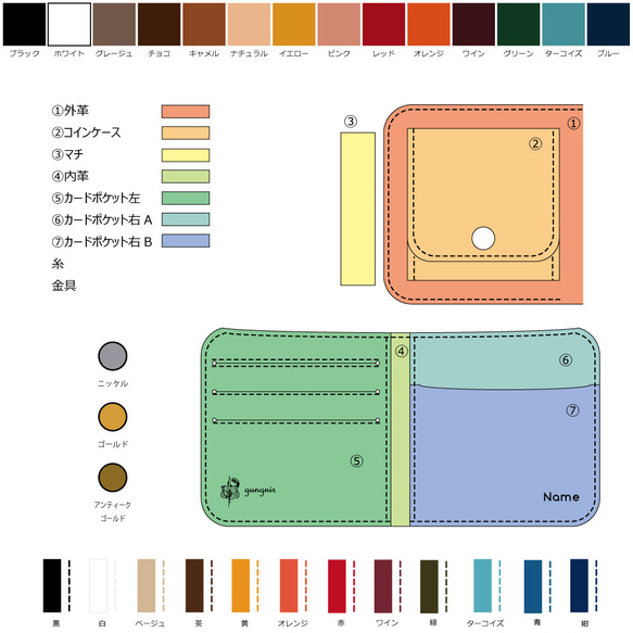 二つ折り財布　タイプD 確認用のイメージ画を作成致します