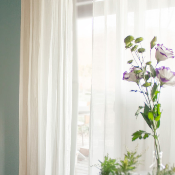 フラットひだ無し　軽くて薄い透明感のある麻のレースカーテン　01ホワイト　自然素材　ナチュラル　麻100％ 1枚目の画像