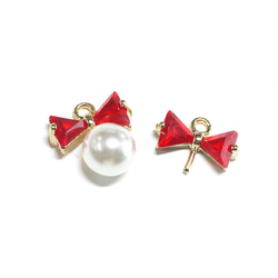 Red Ribbon charm Polished Gold -Plated - 2 Pieces 第1張的照片