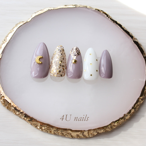 mmkネイルチップ MGD-06 マグネット＆ドット＆ムーン ネイルチップ（つけ爪） 4U nails