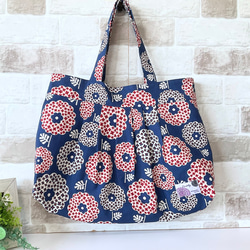 プラニー工房　サークルバック／小花模様ナチュラル×ネイビー プラニー工房 サークルバック／小花模様ナチュラル×ネイビー ママ