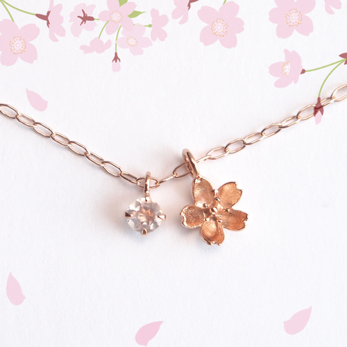 桜さくらのネックレスPK ローズクオーツ|季節があるジュエリー 桜さくらのネックレスPK ローズクオーツ|季節があるジュエリー