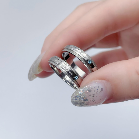 ブルーローズの輝き＊*ペアリング 指輪 ステンレス 刻印・誕生石対応 結婚指輪 マリッジリング アレルギーフリー 3枚目の画像