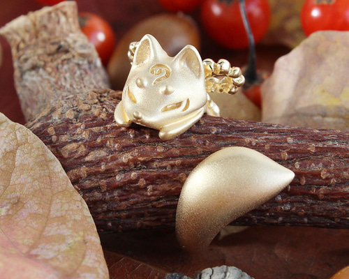 稲荷ぎつねのゴールドピンキーリング お稲荷さまなキツネのピンキーリング(金)(受注生産) 指輪・リング