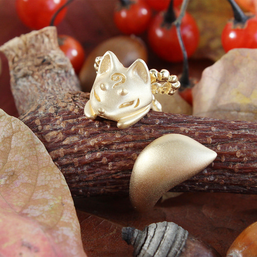 お稲荷さまなキツネのピンキーリング(金)(受注生産) 指輪・リング