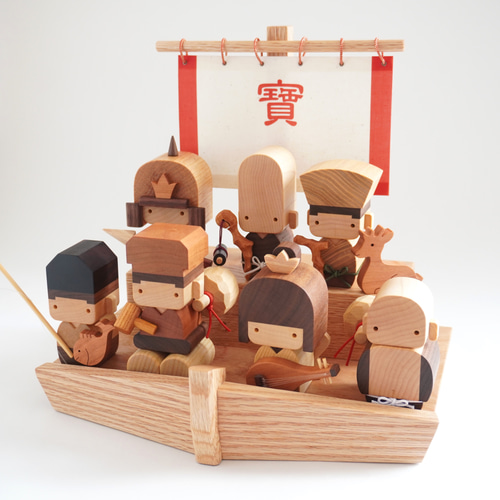 ✨良品・縁起物✨ 木製七福神 木彫り 台座付き 七福神 開運